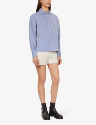 The Kooples Womens Blue White Stripe Straight-cut Woven Shirt In Blue White