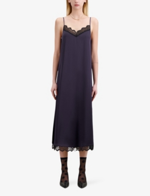 Shop The Kooples Women's Navy Lace-embroidered V-neck Woven Maxi Dress