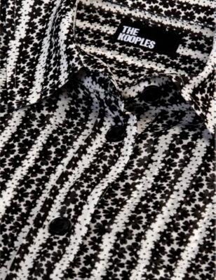 Shop The Kooples Women's Black White Graphic-pattern Regular-fit Woven Shirt