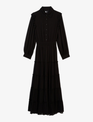 THE KOOPLES: Smocked-waist long-sleeve woven maxi dress