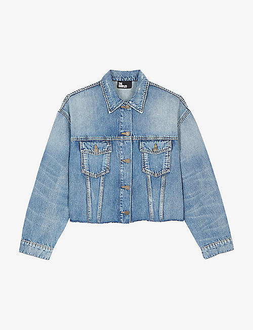 THE KOOPLES: Raw-hem relaxed-fit cropped denim jacket
