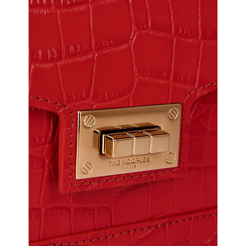 Shop The Kooples Women's Red Small Emily Crocodile-effect Leather Cross-body Bag