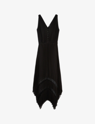 THE KOOPLES: Lace-embroidered V-neck pleated woven midi dress