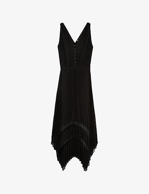 THE KOOPLES: Lace-embroidered V-neck pleated woven midi dress