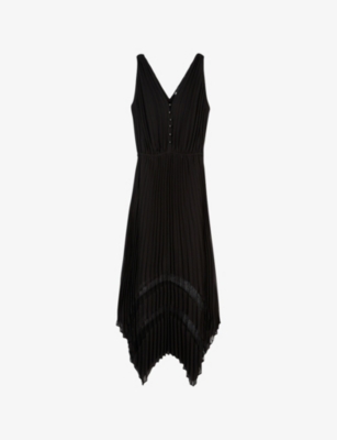 Shop The Kooples Women's Black Lace-embroidered V-neck Pleated Woven Midi Dress