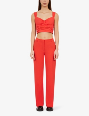 Shop The Kooples Women's Red Straight-leg High-rise Woven Trousers