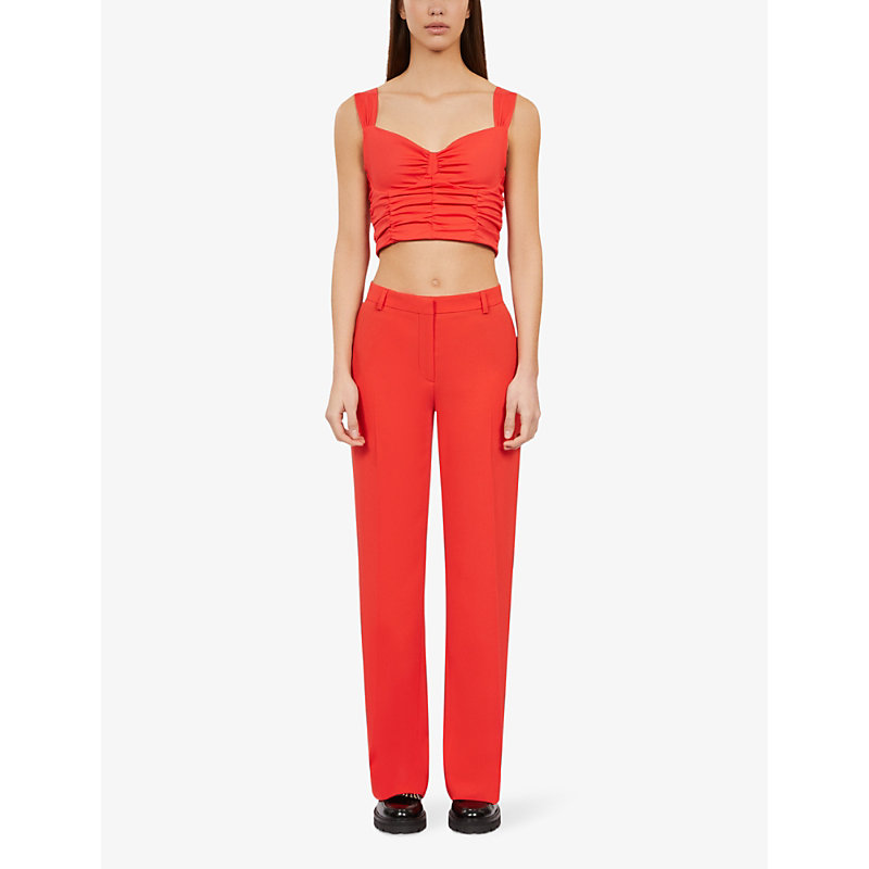 Shop The Kooples Straight-leg High-rise Woven Trousers In Red