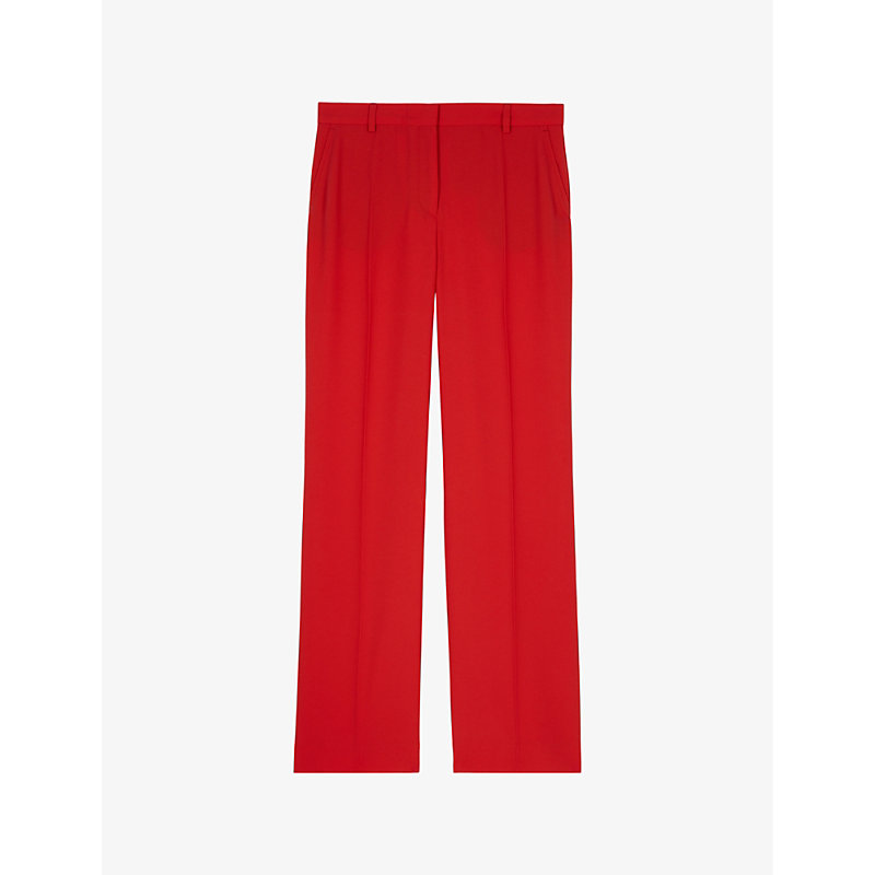 Shop The Kooples Straight-leg High-rise Woven Trousers In Red