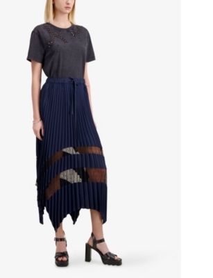 THE KOOPLES: Lace-embroidered asymmetric-hem pleated woven midi skirt