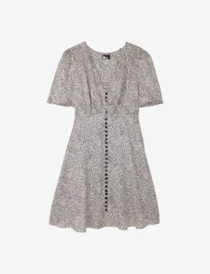 THE KOOPLES: Animal-print button-front woven mini dress