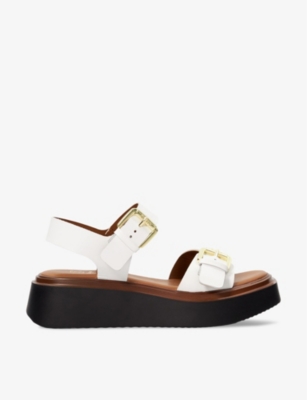 Dune Womens White-leather Loells Faux-leather Flatform Sandals