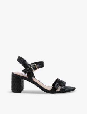 Shop Dune Merisa Buckle-embellished Faux-leather Heeled Sandals In Black-plain Synthetic