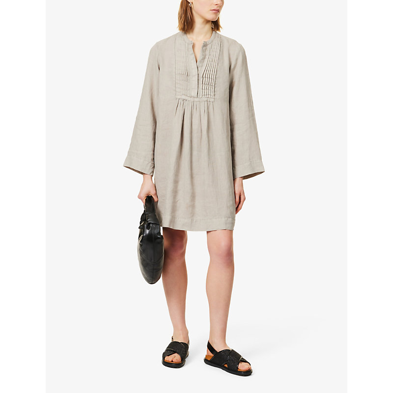 Shop James Perse Pleated-panel Relaxed-fit Linen Mini Dress In Toast