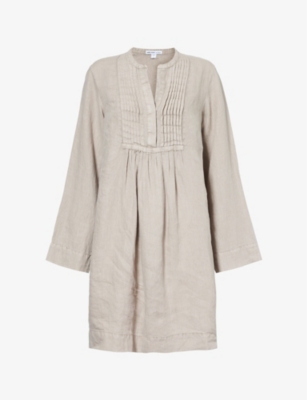 JAMES PERSE JAMES PERSE WOMEN'S TOAST PLEATED-PANEL RELAXED-FIT LINEN MINI DRESS