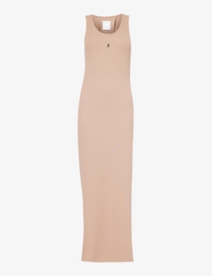 Shop Givenchy Women's Beige Cappuccino Logo-plaque Ribbed Stretch-cotton Tank Maxi Dress