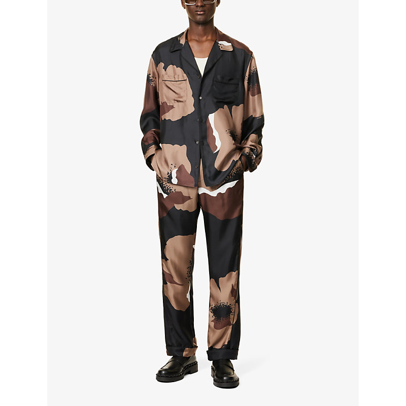 Shop Valentino Men's Black Clay Floral-print Relaxed-fit Silk Shirt