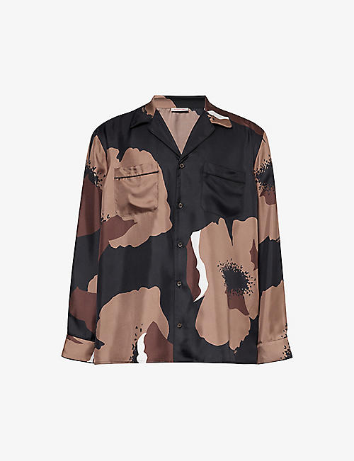VALENTINO: Floral-print relaxed-fit silk shirt