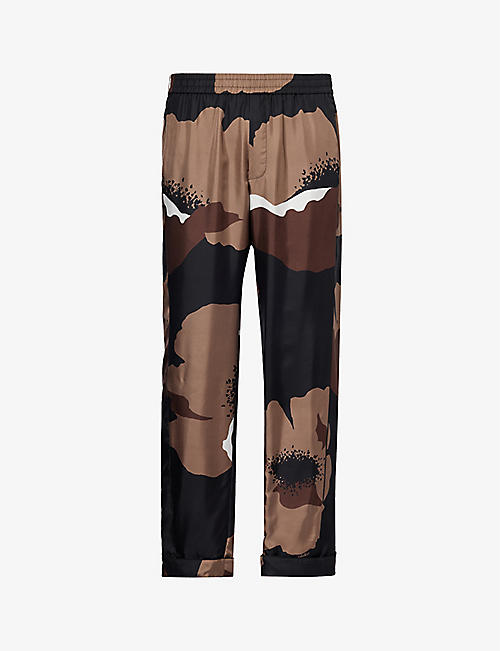 VALENTINO: Floral-print relaxed-fit silk trousers