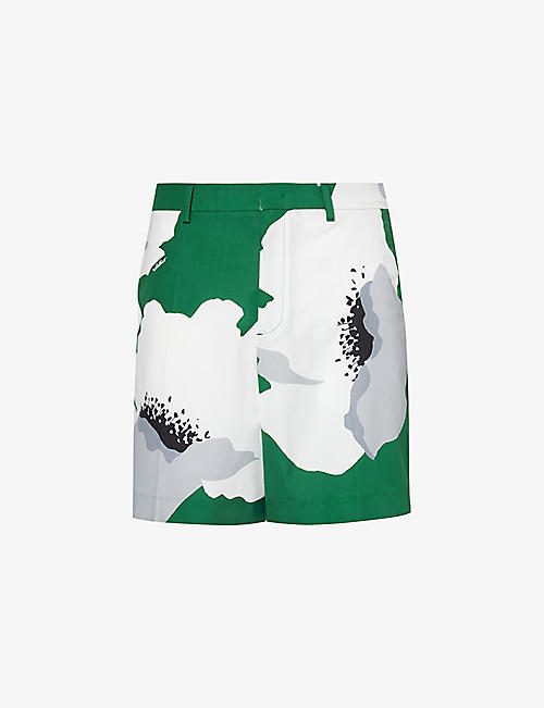 VALENTINO: Flower graphic-print relaxed-fit cotton shorts