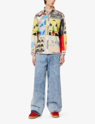 Shop Kidsuper Men'sgraphic-print Long-sleeved Stretch-woven Shirt In Multi
