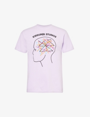 Shop Kidsuper Men's Lilac Thoughts Branded-print Cotton-jersey T-shirt