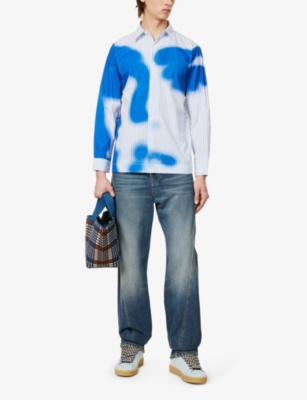 Shop Kidsuper Mens White Blurry Face Abstract-print Cotton-poplin Shirt