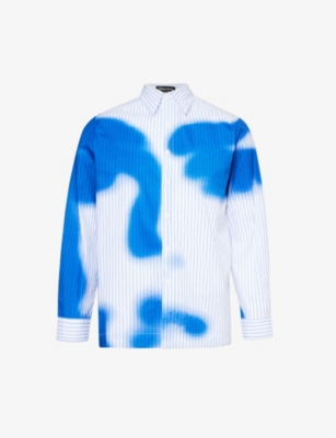 Shop Kidsuper Mens White Blurry Face Abstract-print Cotton-poplin Shirt