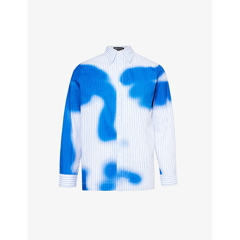 Shop Kidsuper Men's White Blurry Face Abstract-print Cotton-poplin Shirt