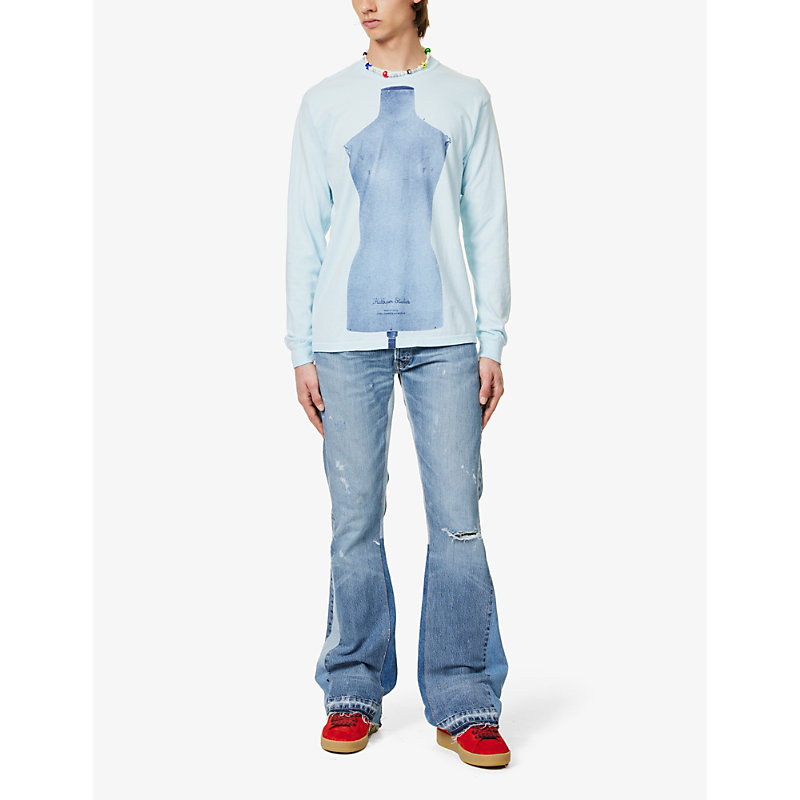 Shop Kidsuper Men's Light Blue Dress Form Long-sleeved Cotton-jersey T-shirt