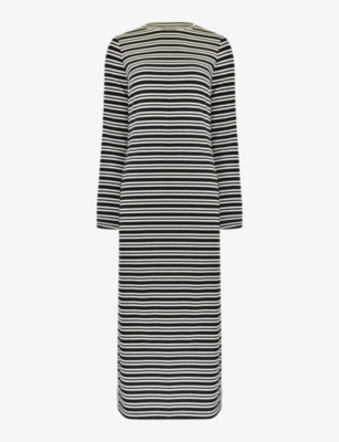 RO&ZO: Striped fluted-sleeve stretch-woven midi dress