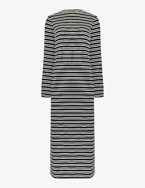 RO&ZO: Striped fluted-sleeve stretch-woven midi dress