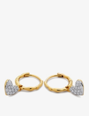 MONICA VINADER: Heart 18ct Yellow Gold-Plated Vermeil Sterling-Silver And 1.7ct Lab-Grown Diamond Huggie Earrings