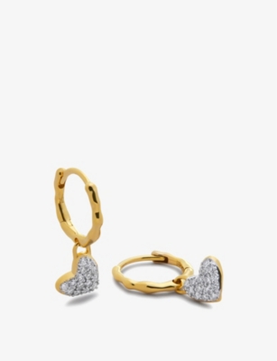 MONICA VINADER: Heart 18ct Yellow Gold-Plated Vermeil Sterling-Silver And 1.7ct Lab-Grown Diamond Huggie Earrings