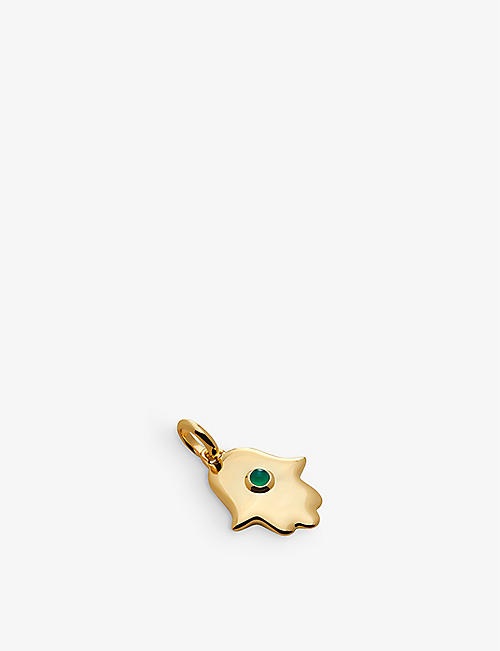 MONICA VINADER: Hamsa Hand 18ct yellow gold-plated vermeil sterling-silver and onyx charm pendant