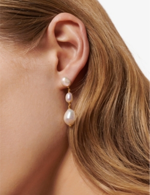 Monica Vinader Womens Yellow Gold Nura Triple Pearl 18ct Gold-plated Vermeil Sterling-silver Drop Ea In Yellow Gold