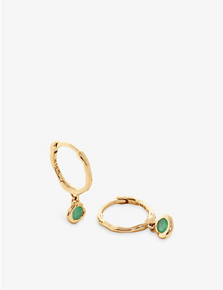 MONICA VINADER: Siren Mini 14ct yellow-gold and emerald huggie earrings