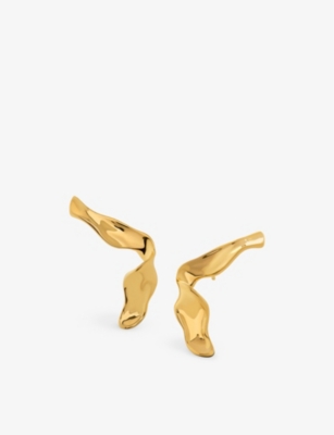 Monica Vinader Womens Yellow Gold Wave Large 18ct Yellow Gold-plated Vermeil Sterling-silver Stud Ea In Yellow Gold