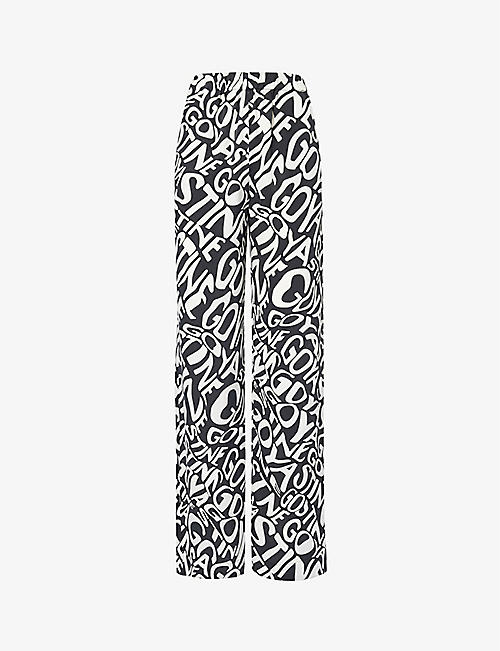 STINE GOYA: Brand-print wide-leg high-rise woven trousers