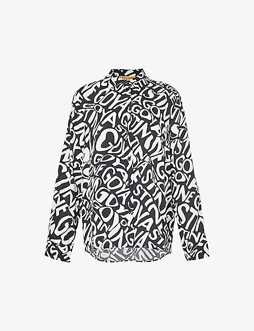 STINE GOYA: Logo-pattern relaxed-fit woven shirt