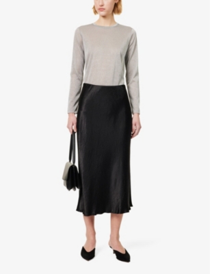 Shop Max Mara Alessio Flared-hem Satin Midi Skirt In Black