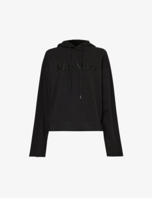 Shop Max Mara Stadio Brand-embroidered Cotton-blend Hoody In Black