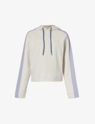 Shop Max Mara Womens Stone Stadio Brand-embroidered Cotton-blend Hoody