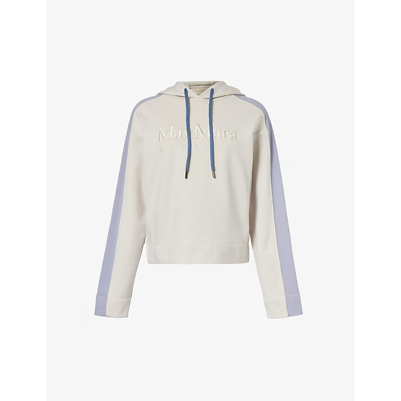 Shop Max Mara Stadio Brand-embroidered Cotton-blend Hoody In Stone