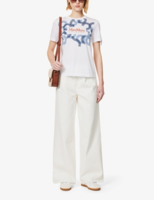Shop Max Mara Women's Optical White Obliqua Brand-embroidered Cotton-jersey T-shirt