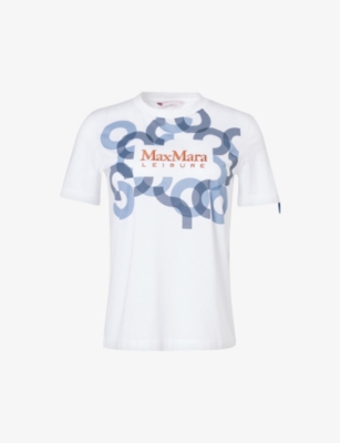 Shop Max Mara Womens Optical White Obliqua Brand-embroidered Cotton-jersey T-shirt