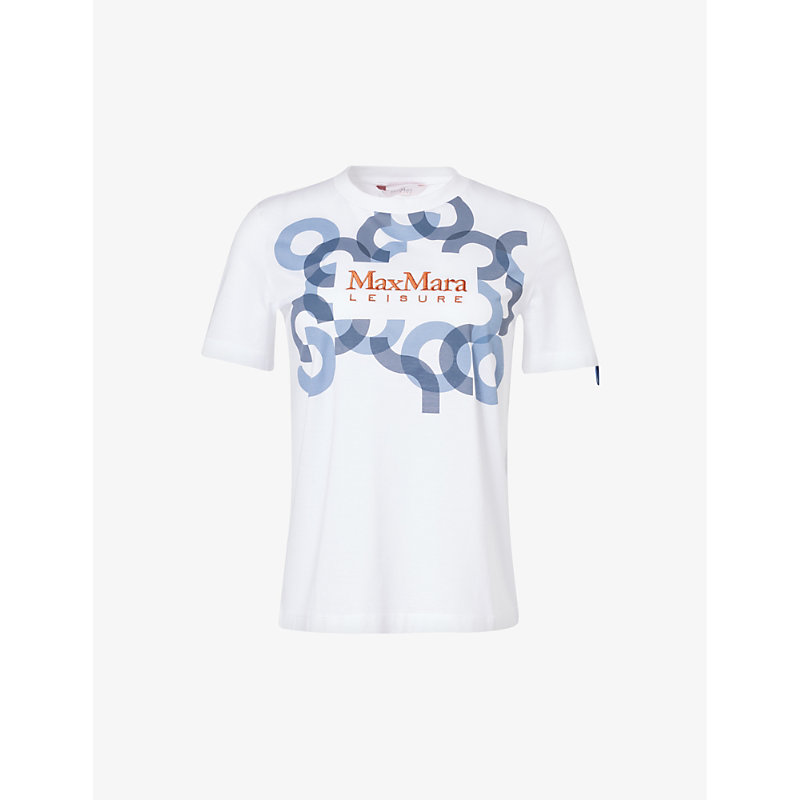 Shop Max Mara Obliqua Brand-embroidered Cotton-jersey T-shirt In Optical White