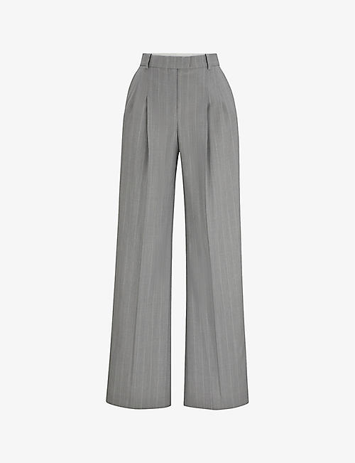 BOSS: BOSS x Naomi Campbell pinstriped wide-leg high-rise wool trousers