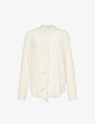 Victoria Beckham Womens Ivory Ruffle-trim Silk Blouse In Ivory