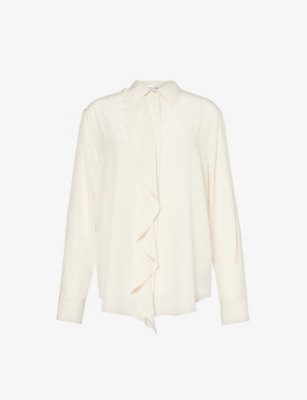 Shop Victoria Beckham Women's Ivory Ruffle-trim Silk Blouse