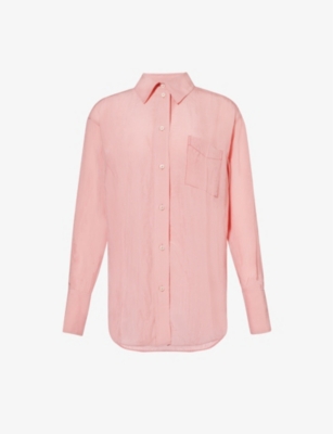 Shop Victoria Beckham Women's Orchid Crinkled-texture Relaxed-fit Woven Shirt